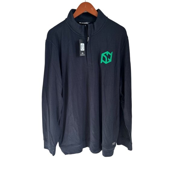 Travis Mathew Mens XL Black Quarter-Zip Pullover With Green Logo 96% Rayon 4% Sp - Picture 3 of 7